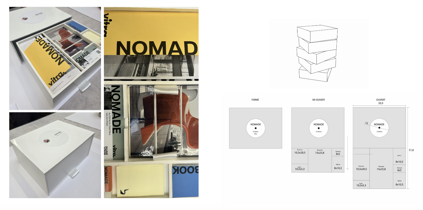 Vitra NOMADE, The Box invitation system, closed, mid-open, open