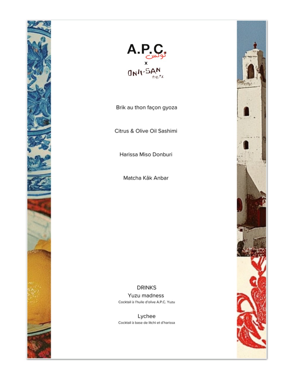 Menu of the fusion culinary experience
