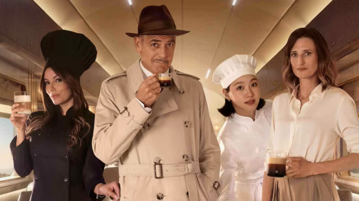 Nespresso, Clooney x Longoria, train ensemble